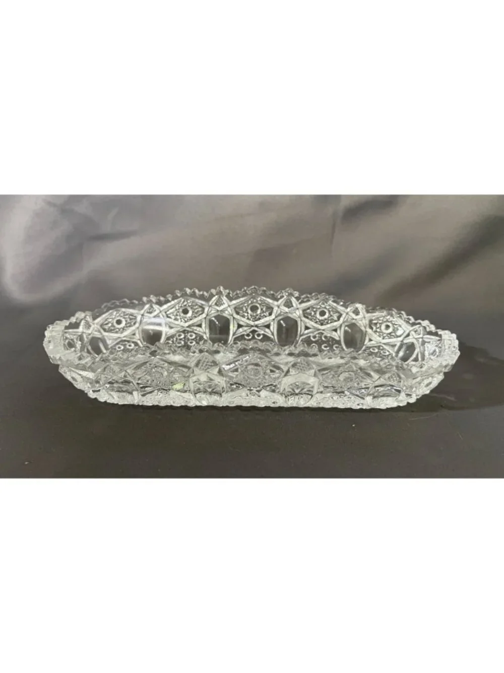 Vintage Cut Glass Clear Oval Celery Dish Intricate Design